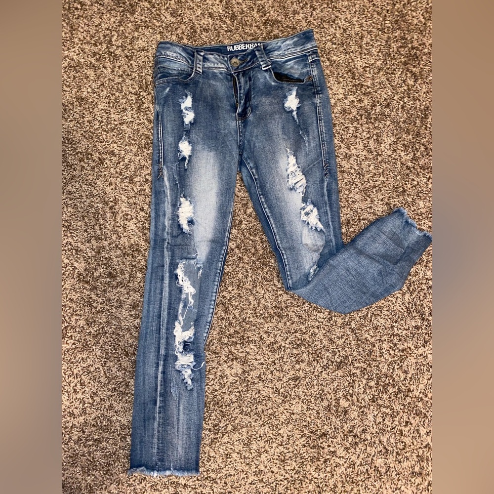 Rubberband Stretch Super Comfy Ripped Mid Rise to High Rise Ankle Skinny Jeans